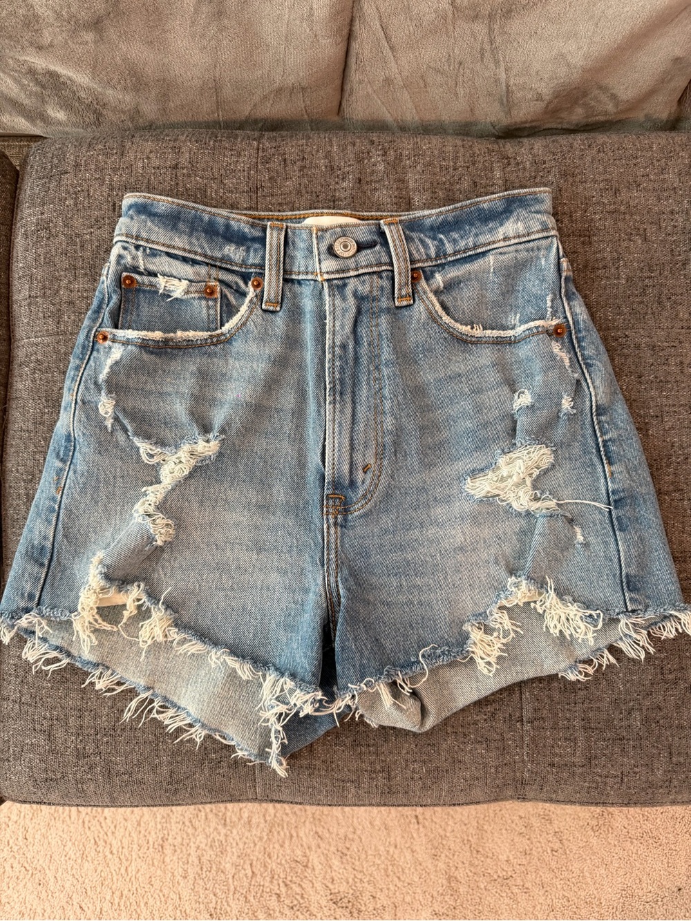 Abercrombie & Fitch Distressed Denim Mom Shorts-0